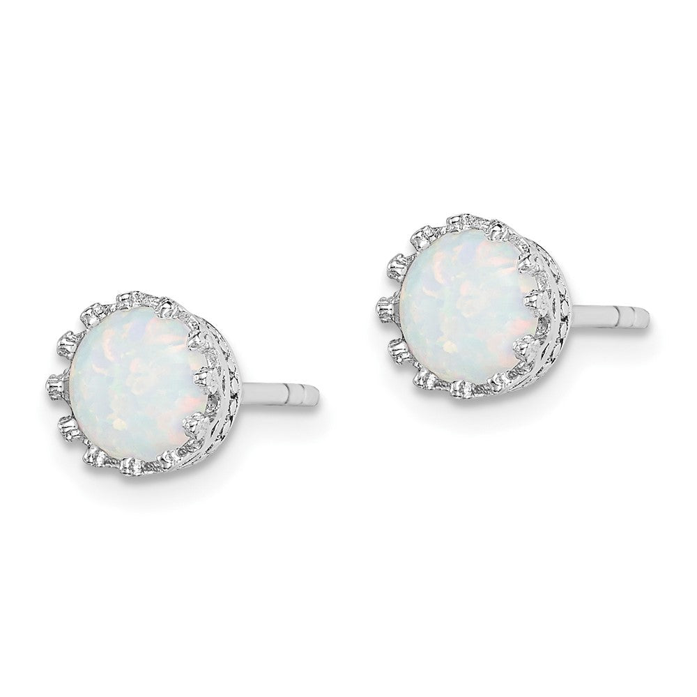 Sterlingsilber Rhodiniert 6mm Poliert Erzeugt Opal Ohrstecker