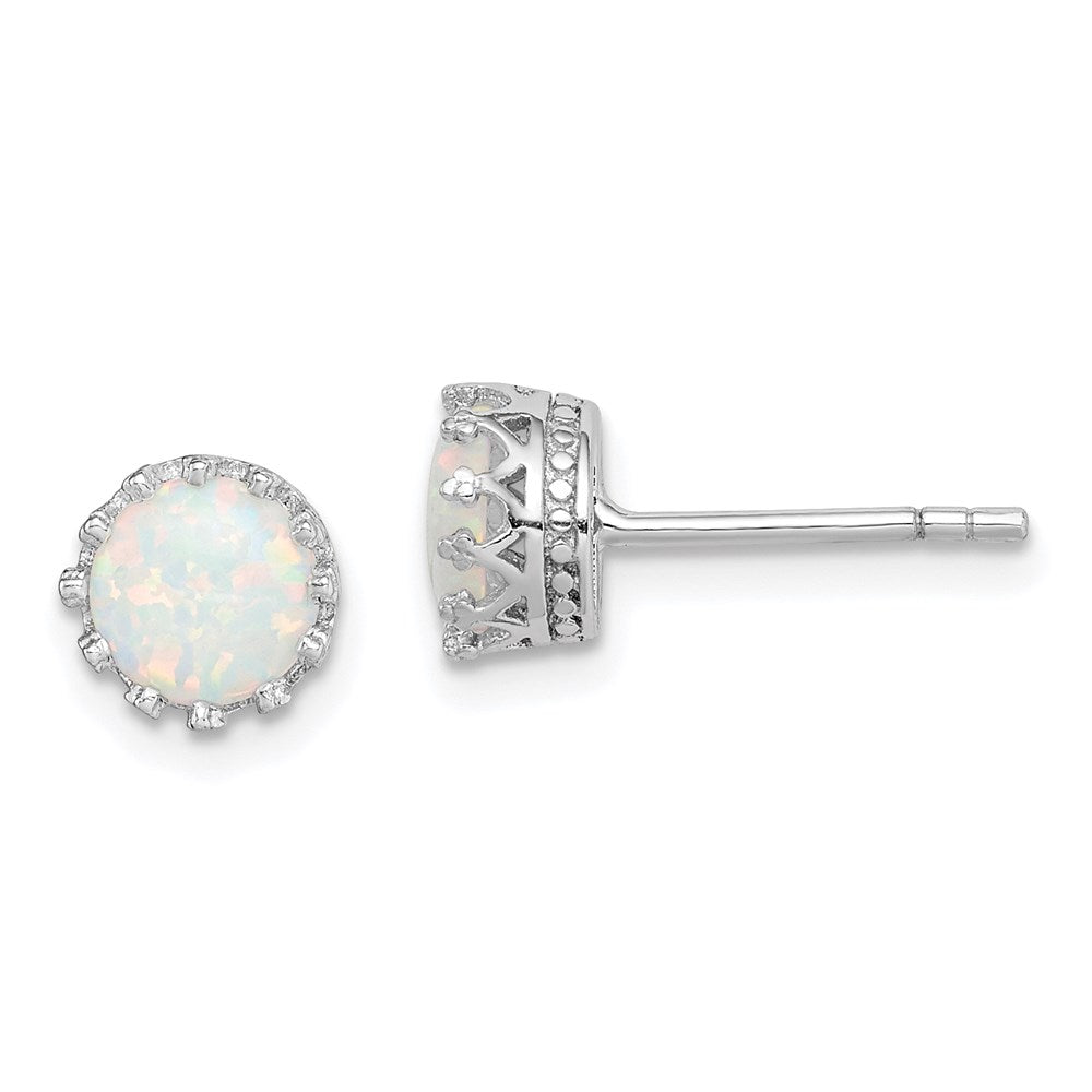 Sterlingsilber Rhodiniert 6mm Poliert Erzeugt Opal Ohrstecker