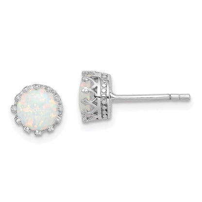 Sterlingsilber Rhodiniert 6mm Poliert Erzeugt Opal Ohrstecker