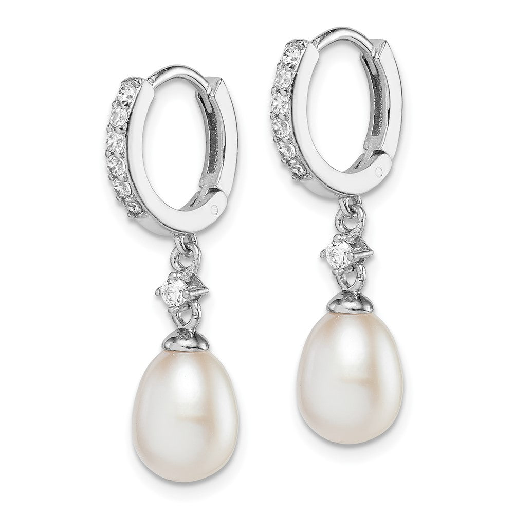 Sterlingsilber Rhodiniert 7-8mm Fwc Perle Zirkonia Creole Ohrhänger