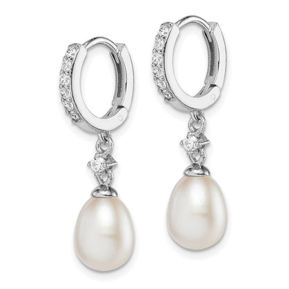 Sterlingsilber Rhodiniert 7-8mm Fwc Perle Zirkonia Creole Ohrhänger