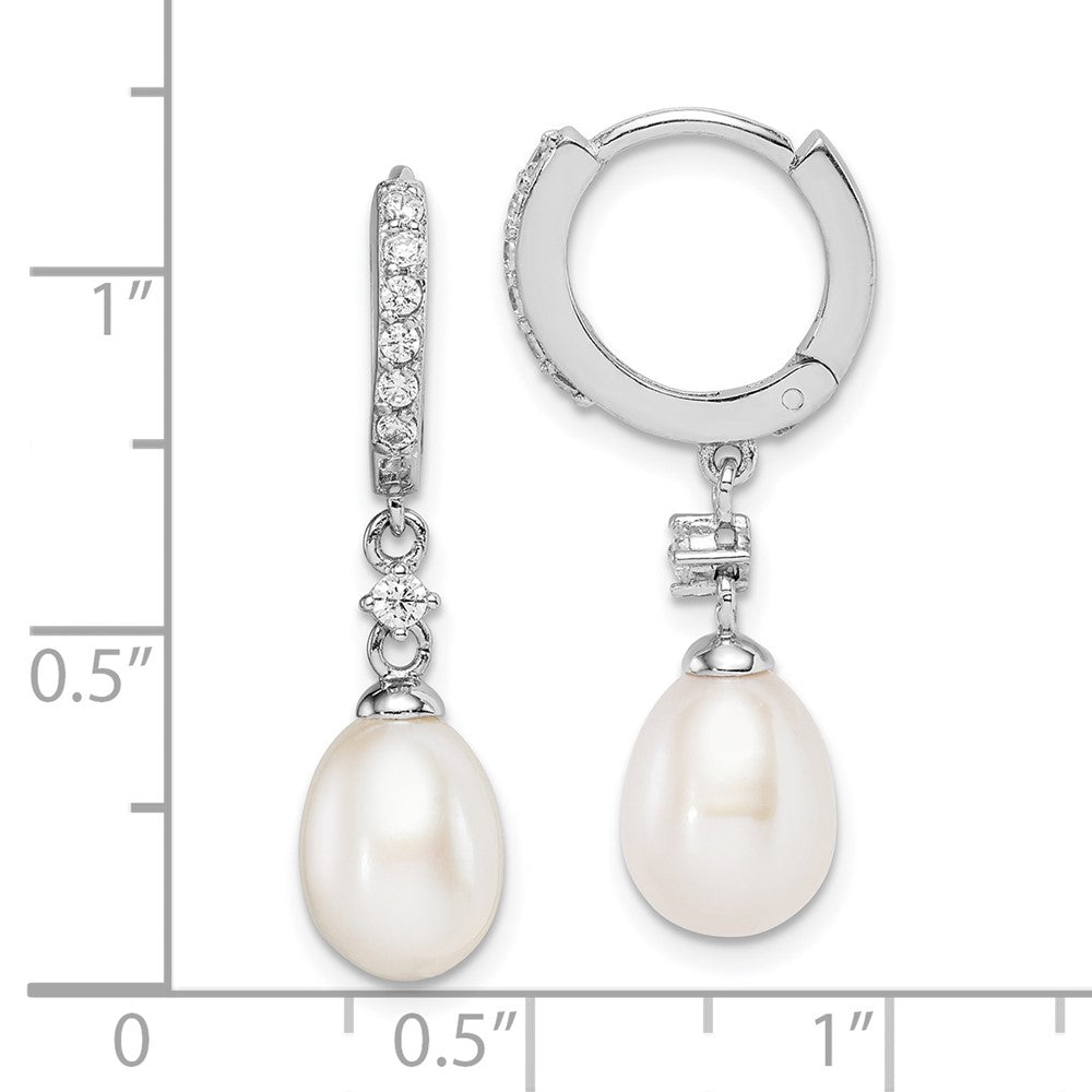 Sterlingsilber Rhodiniert 7-8mm Fwc Perle Zirkonia Creole Ohrhänger