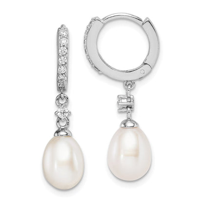 Sterlingsilber Rhodiniert 7-8mm Fwc Perle Zirkonia Creole Ohrhänger