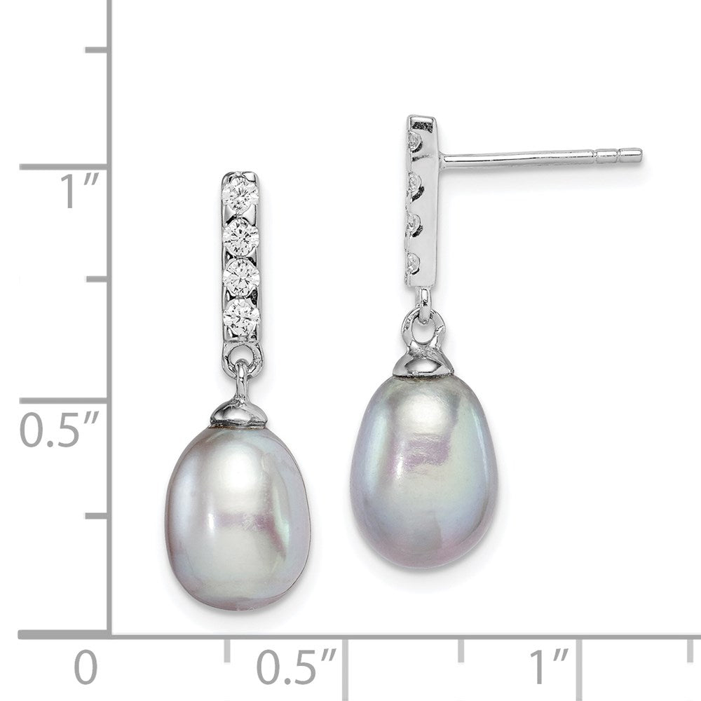 Sterlingsilber Rhodiniert Poliert 8-9mm Grau Süßwasser Zuchtperle & Zirkonia Stecker Ohrhänger