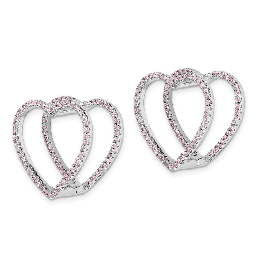 Sterlingsilber Rhodiniert Rosa Zirkonia Herz Klappbar In/out Ohrringe