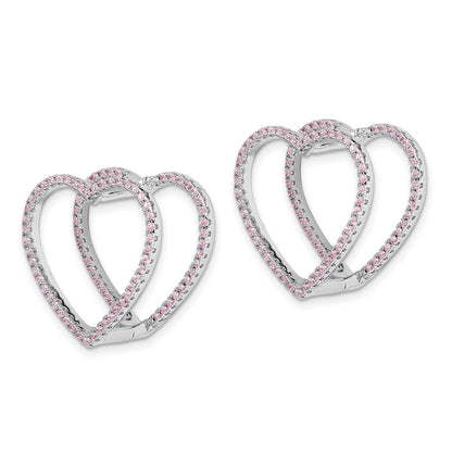 Sterlingsilber Rhodiniert Rosa Zirkonia Herz Klappbar In/out Ohrringe