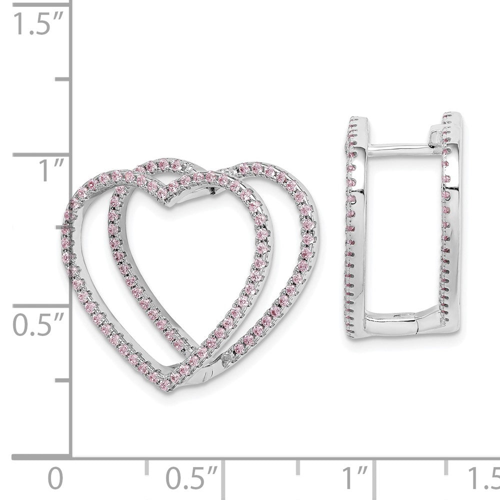 Sterlingsilber Rhodiniert Rosa Zirkonia Herz Klappbar In/out Ohrringe
