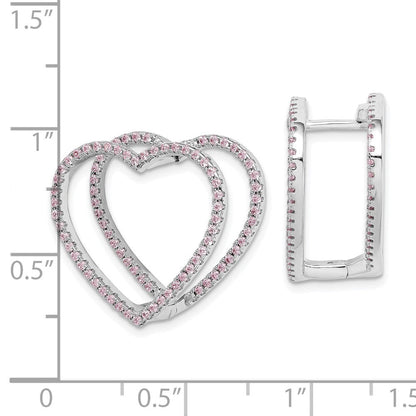 Sterlingsilber Rhodiniert Rosa Zirkonia Herz Klappbar In/out Ohrringe