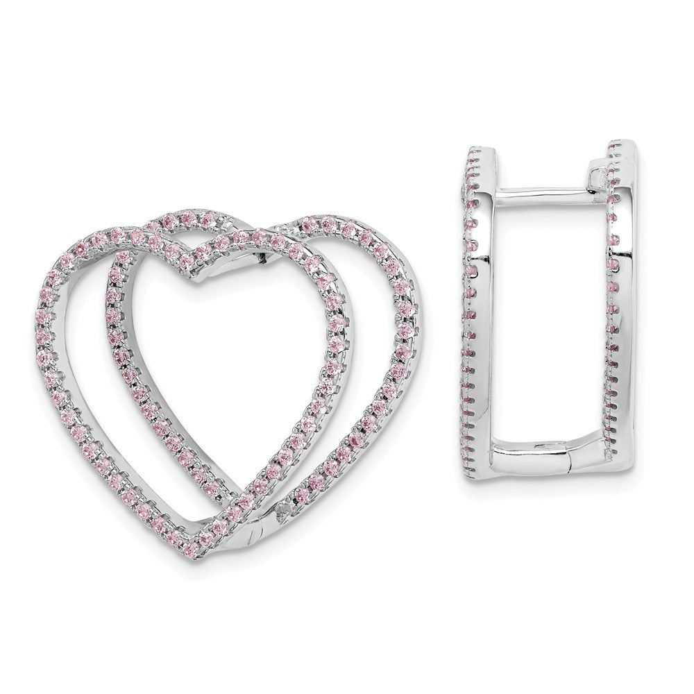 Sterlingsilber Rhodiniert Rosa Zirkonia Herz Klappbar In/out Ohrringe
