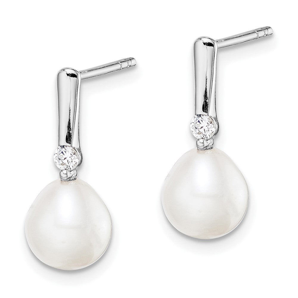 Sterlingsilber Rhodiniert 7-8mm Rice Fwc Perle Zirkonia Ohrhänger