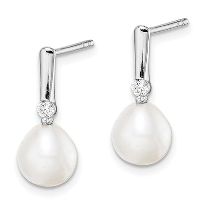 Sterlingsilber Rhodiniert 7-8mm Rice Fwc Perle Zirkonia Ohrhänger