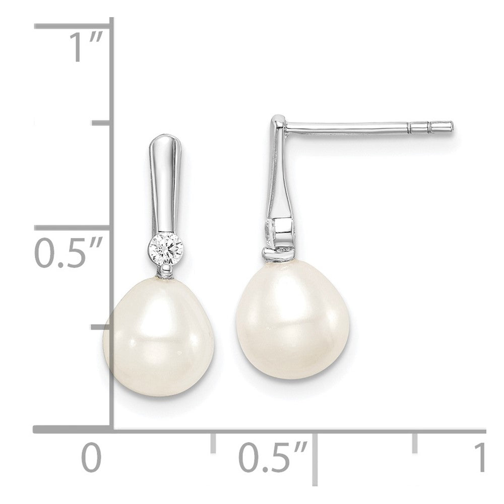 Sterlingsilber Rhodiniert 7-8mm Rice Fwc Perle Zirkonia Ohrhänger
