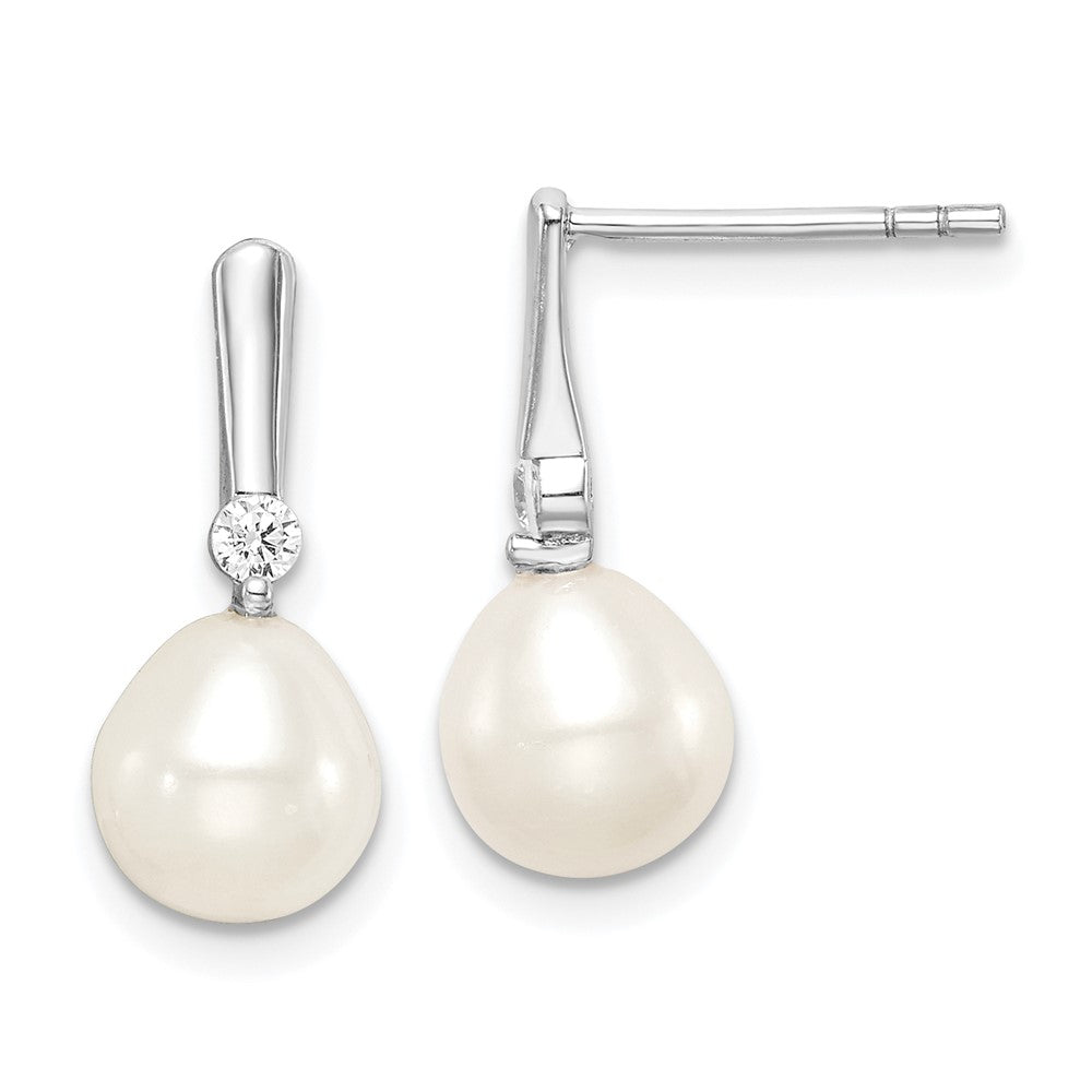 Sterlingsilber Rhodiniert 7-8mm Rice Fwc Perle Zirkonia Ohrhänger