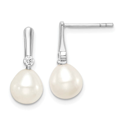 Sterlingsilber Rhodiniert 7-8mm Rice Fwc Perle Zirkonia Ohrhänger