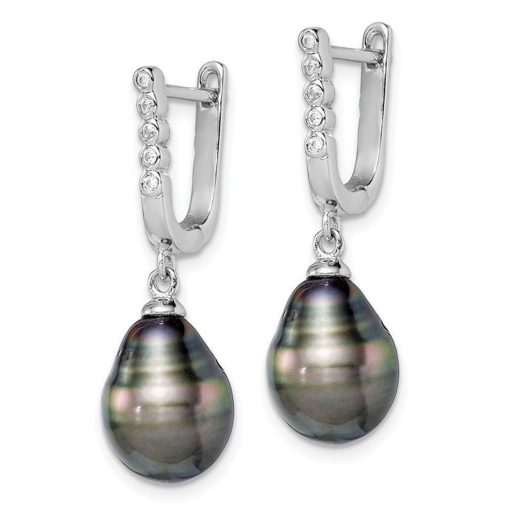 Sterlingsilber Rhodiniert Poliert 9-10mm Tahitian Perle & Zirkonia Ohrhänger