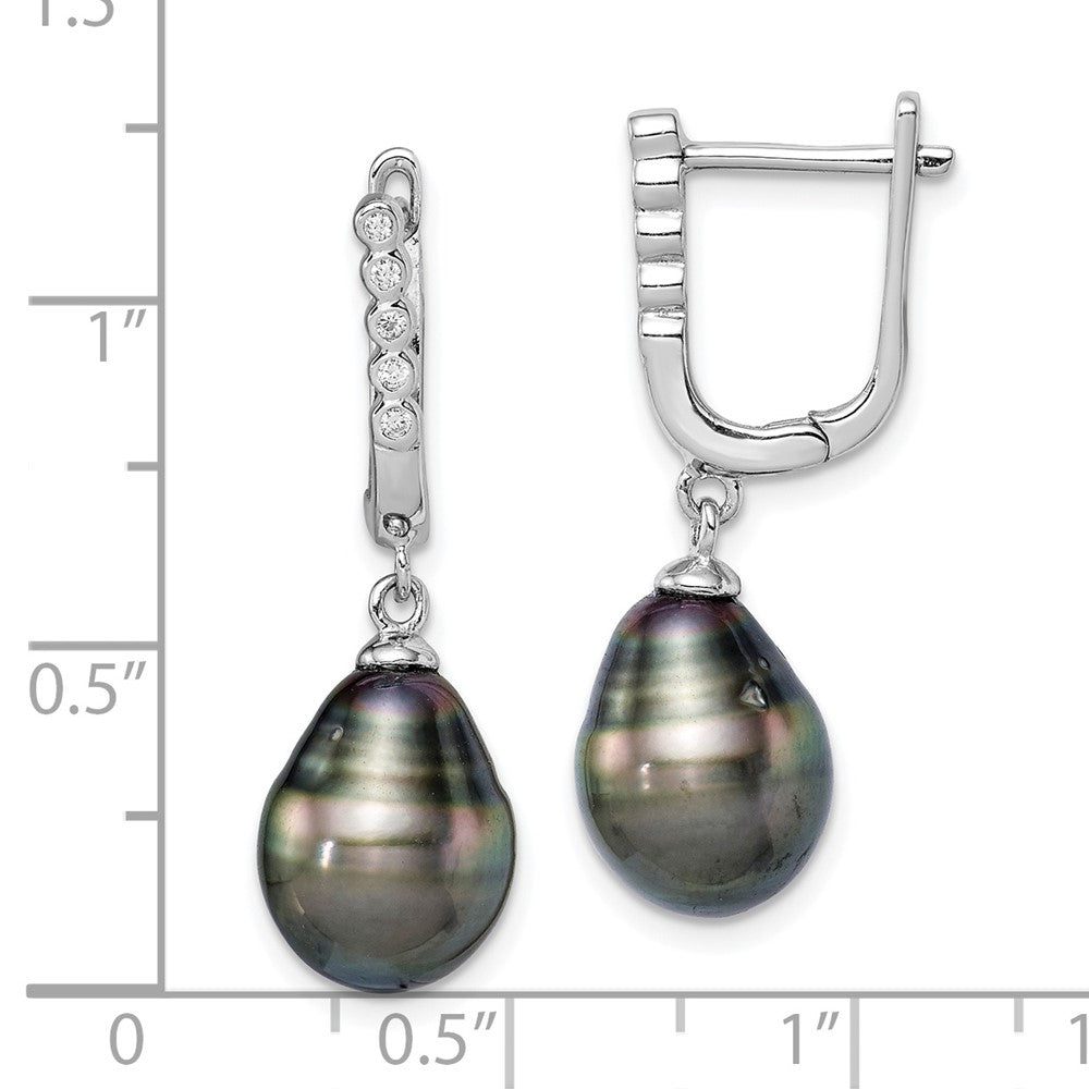 Sterlingsilber Rhodiniert Poliert 9-10mm Tahitian Perle & Zirkonia Ohrhänger
