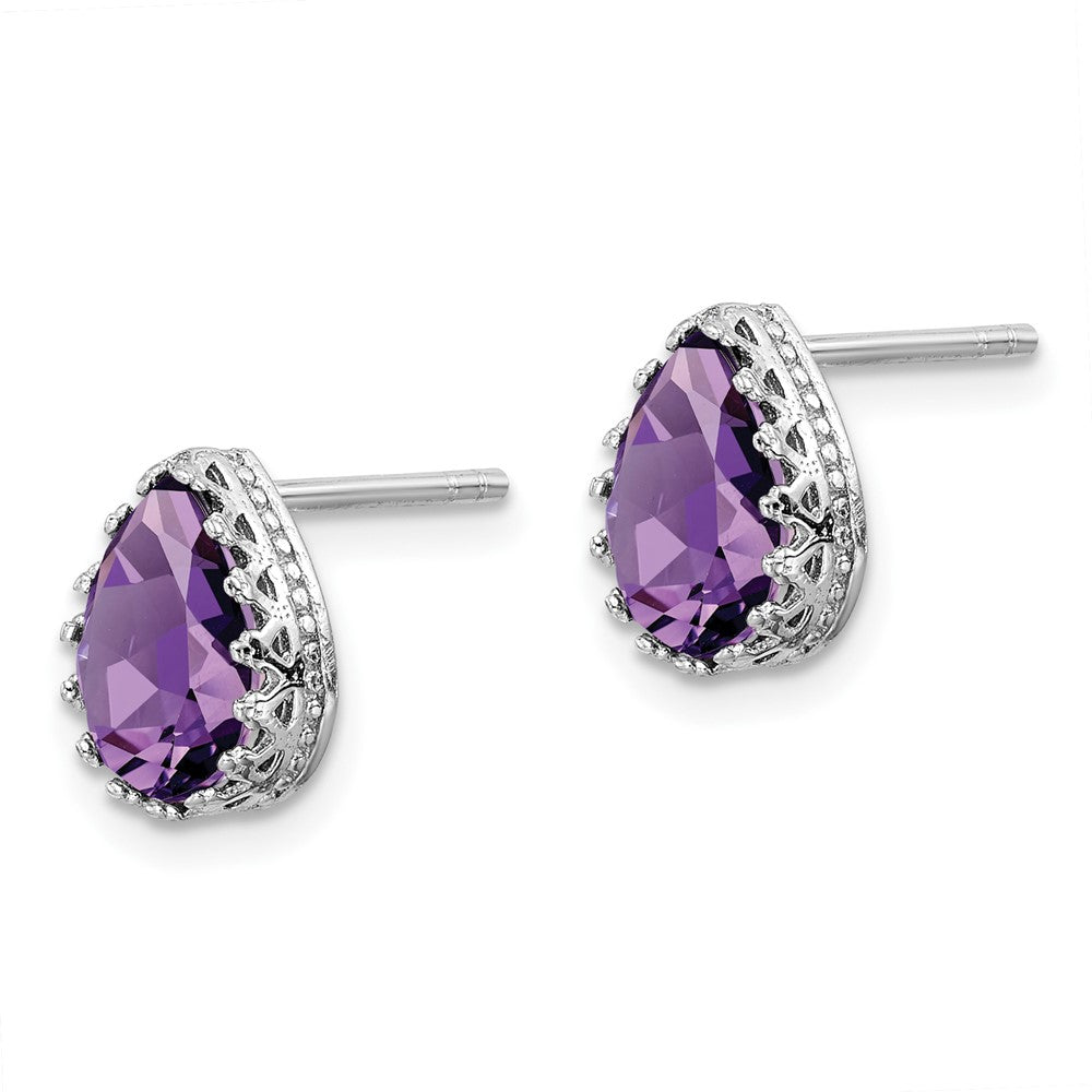 Sterlingsilber Rhodiniert 10mm Poliert Tropfen Amethyst Ohrstecker