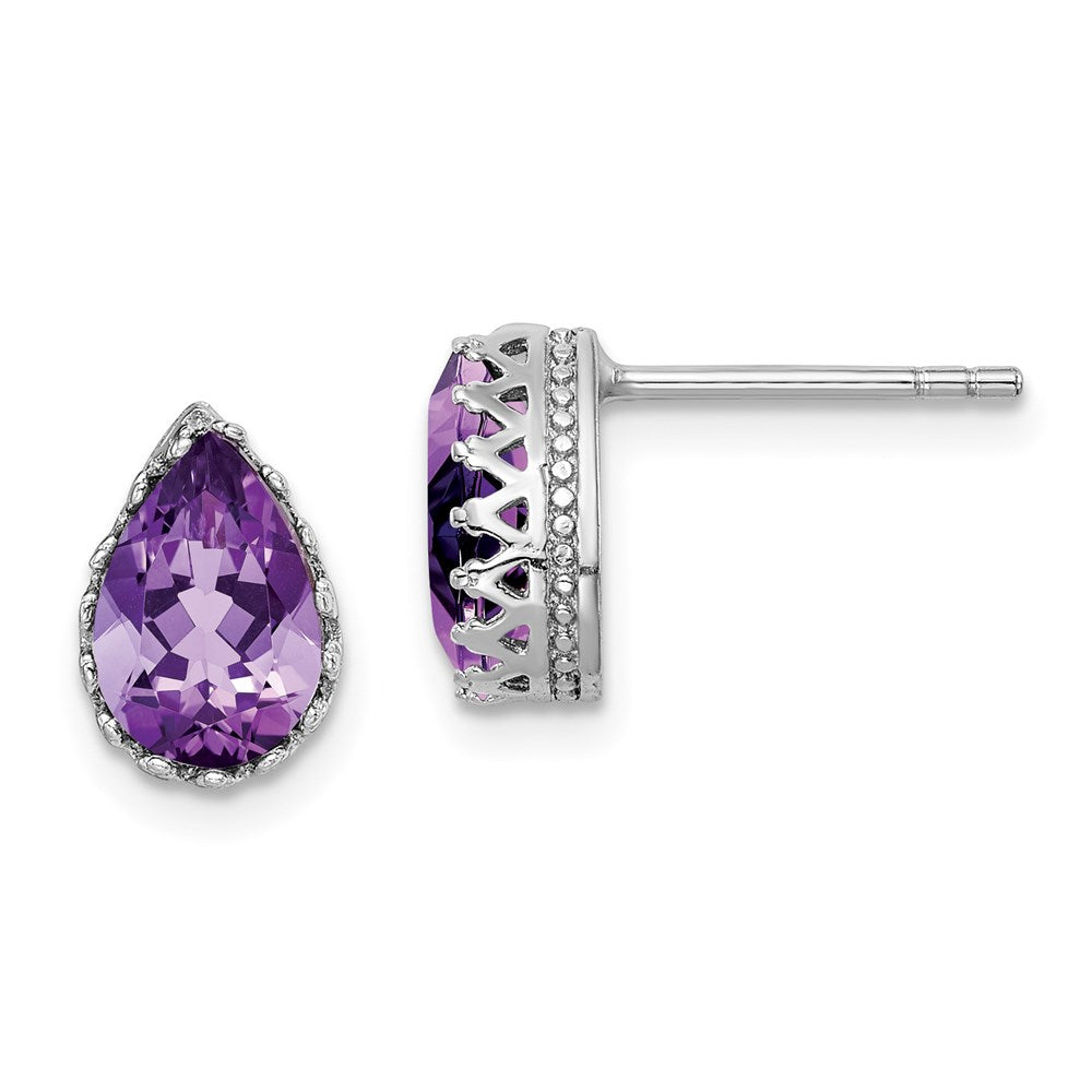 Sterlingsilber Rhodiniert 10mm Poliert Tropfen Amethyst Ohrstecker