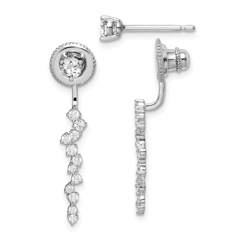 Sterlingsilber Rhodiniert Zirkonia Vorderseite und Rückseite Hängend Ohrstecker