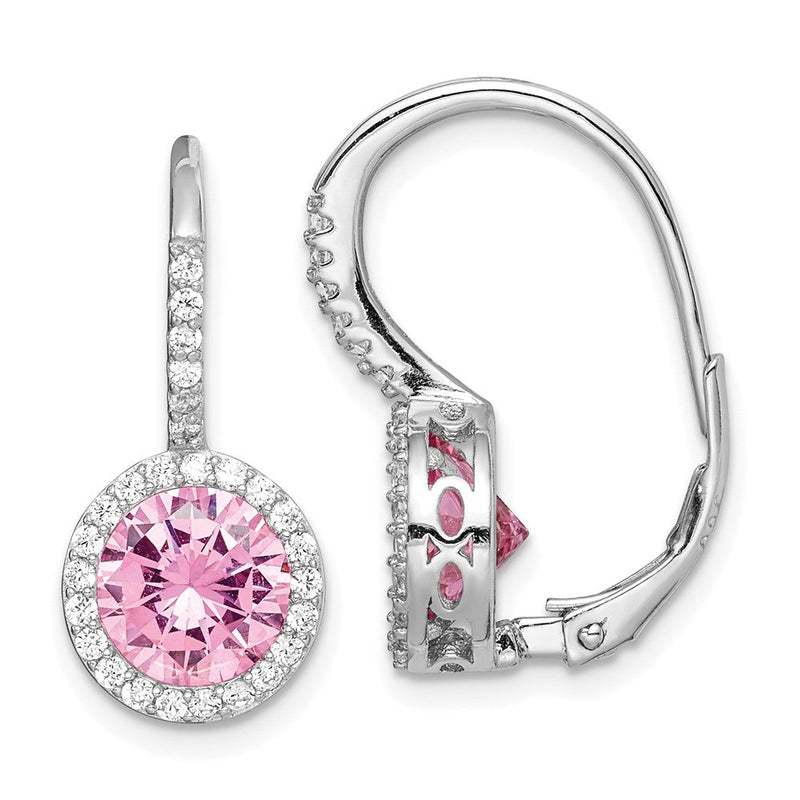 Sterlingsilber Rhodiniert Poliert Rosa & Weiß Zirkonia Heiligenschein Ohrhänger mit Brisur
