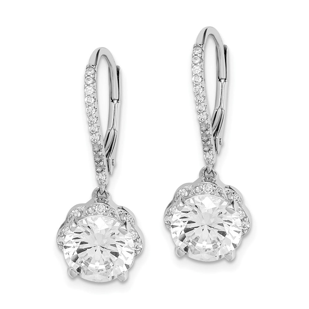 Sterlingsilber Rhodiniert Poliert Zirkonia Blume Ohrhänger mit Brisur