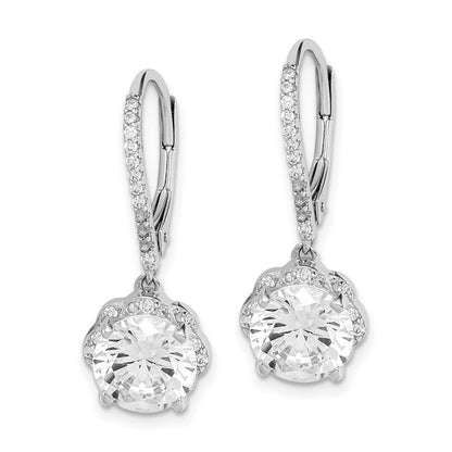 Sterlingsilber Rhodiniert Poliert Zirkonia Blume Ohrhänger mit Brisur
