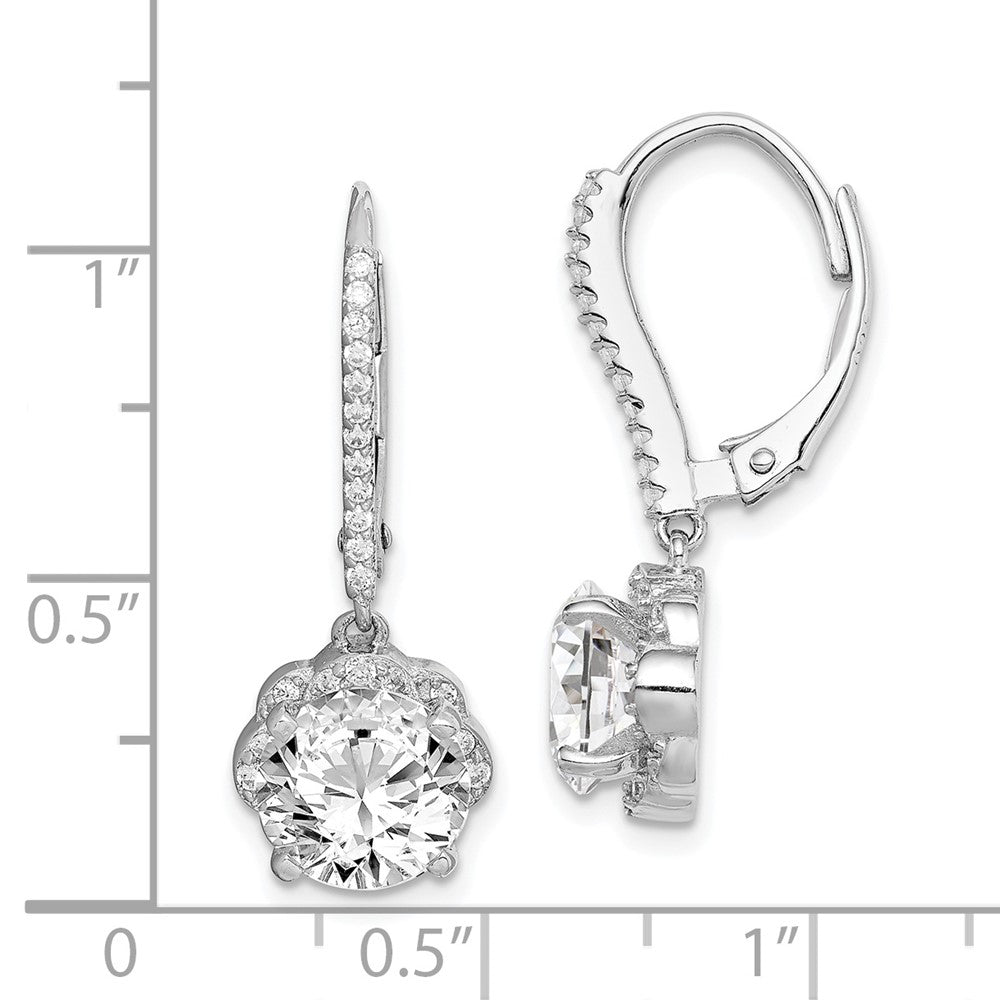Sterlingsilber Rhodiniert Poliert Zirkonia Blume Ohrhänger mit Brisur