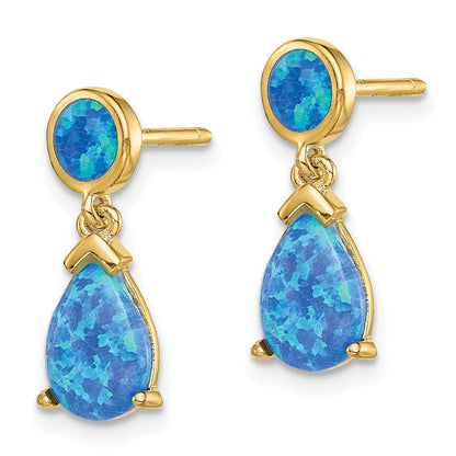 Sterlingsilber Goldfarben Erzeugt Blau Opal Tropfen Stecker Ohrhänger