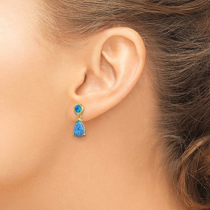 Sterlingsilber Goldfarben Erzeugt Blau Opal Tropfen Stecker Ohrhänger