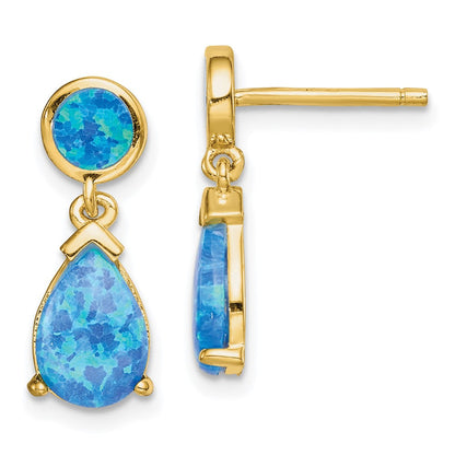 Sterlingsilber Goldfarben Erzeugt Blau Opal Tropfen Stecker Ohrhänger