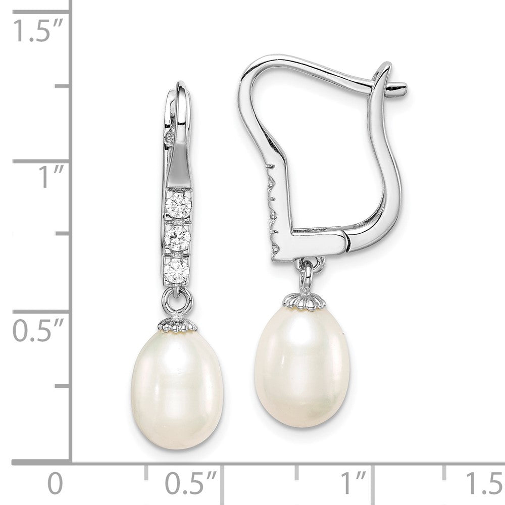 Sterlingsilber Rhodiniert 7-8mm Rice Fwc Perle Zirkonia Ohrhänger