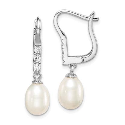 Sterlingsilber Rhodiniert 7-8mm Rice Fwc Perle Zirkonia Ohrhänger
