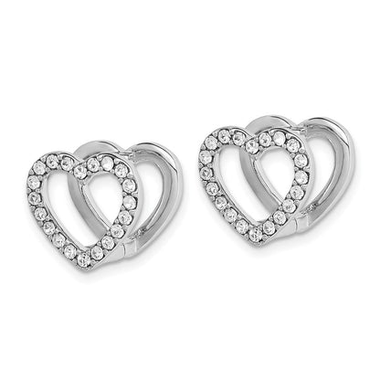 Sterlingsilber Rhodiniert Wendbar Rot Emaille & Kristall Klappbar Herz Ohrringe