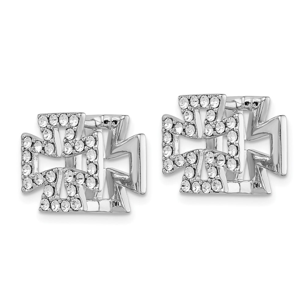 Sterlingsilber Rhodiniert Blk Emaille Kreuz Kristall Klappbar Ohrringe
