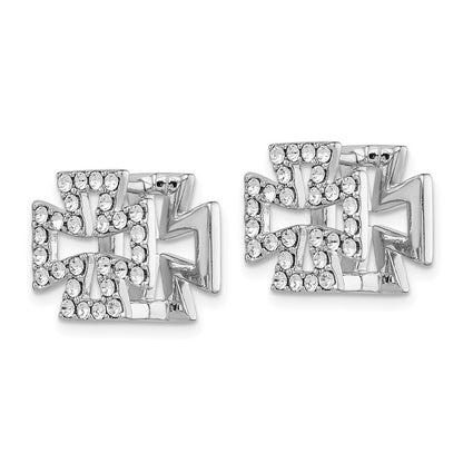 Sterlingsilber Rhodiniert Blk Emaille Kreuz Kristall Klappbar Ohrringe