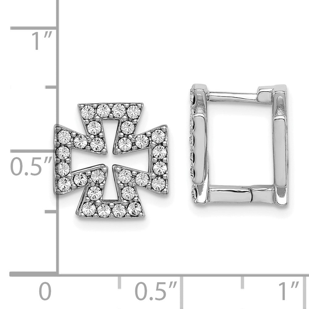 Sterlingsilber Rhodiniert Blk Emaille Kreuz Kristall Klappbar Ohrringe