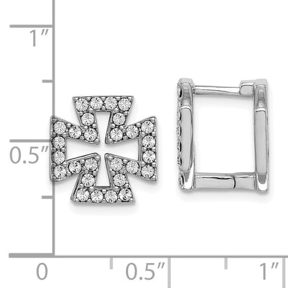 Sterlingsilber Rhodiniert Blk Emaille Kreuz Kristall Klappbar Ohrringe