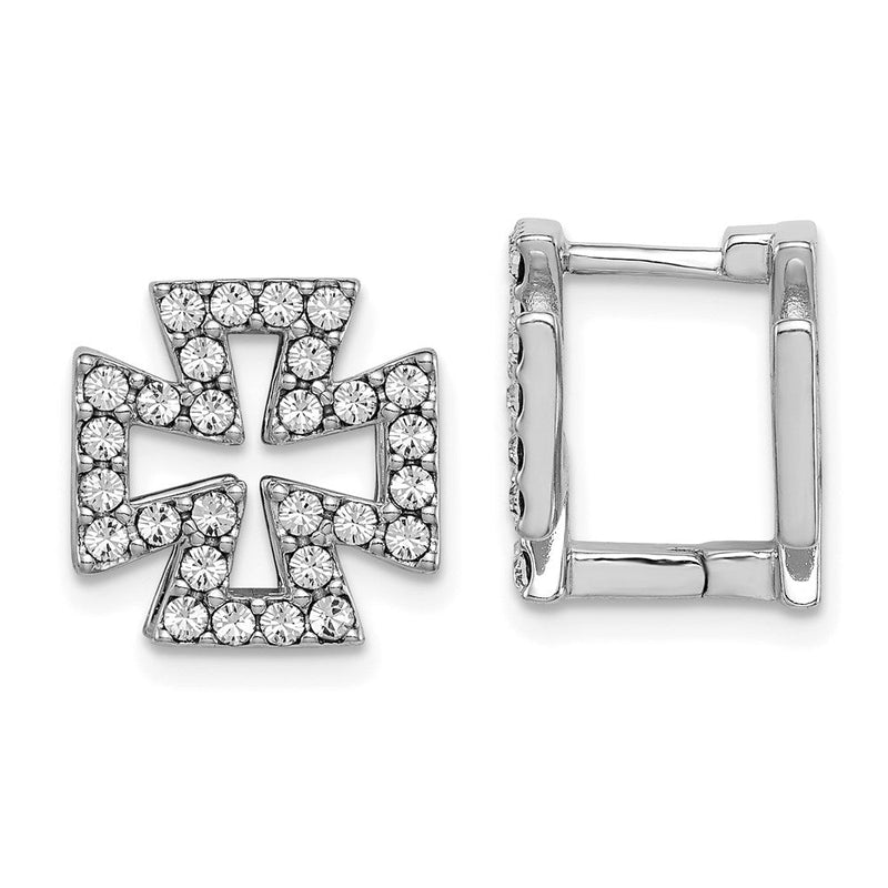 Sterlingsilber Rhodiniert Blk Emaille Kreuz Kristall Klappbar Ohrringe