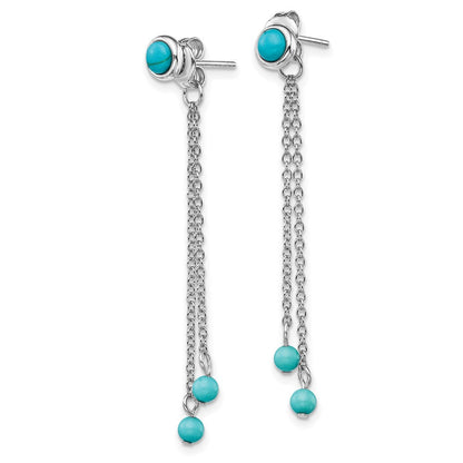Sterlingsilber Rhodiniert Poliert Imitat Türkis Vorderseite & Rückseite Kette Stecker Ohrhänger