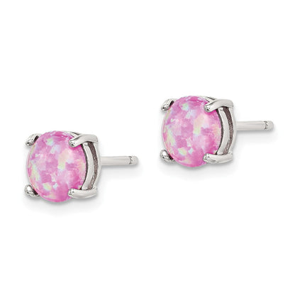 Sterlingsilber Poliert Rosa, Weiß & Blau 7mm Rund Erzeugt Opal 3 Pair Set Of Ohrstecker