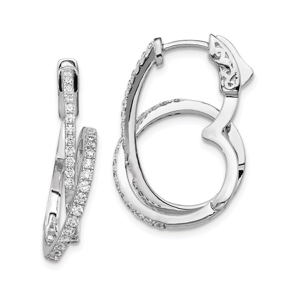 Sterlingsilber Schimmernd Rhodiniert 68 Stein Zirkonia Gedreht Klappbar Creolen