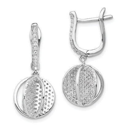 Sterlingsilber Schimmernd Rhodiniert 300 Stein Zirkonia Sphere Hängend Klappbar Ohrstecker