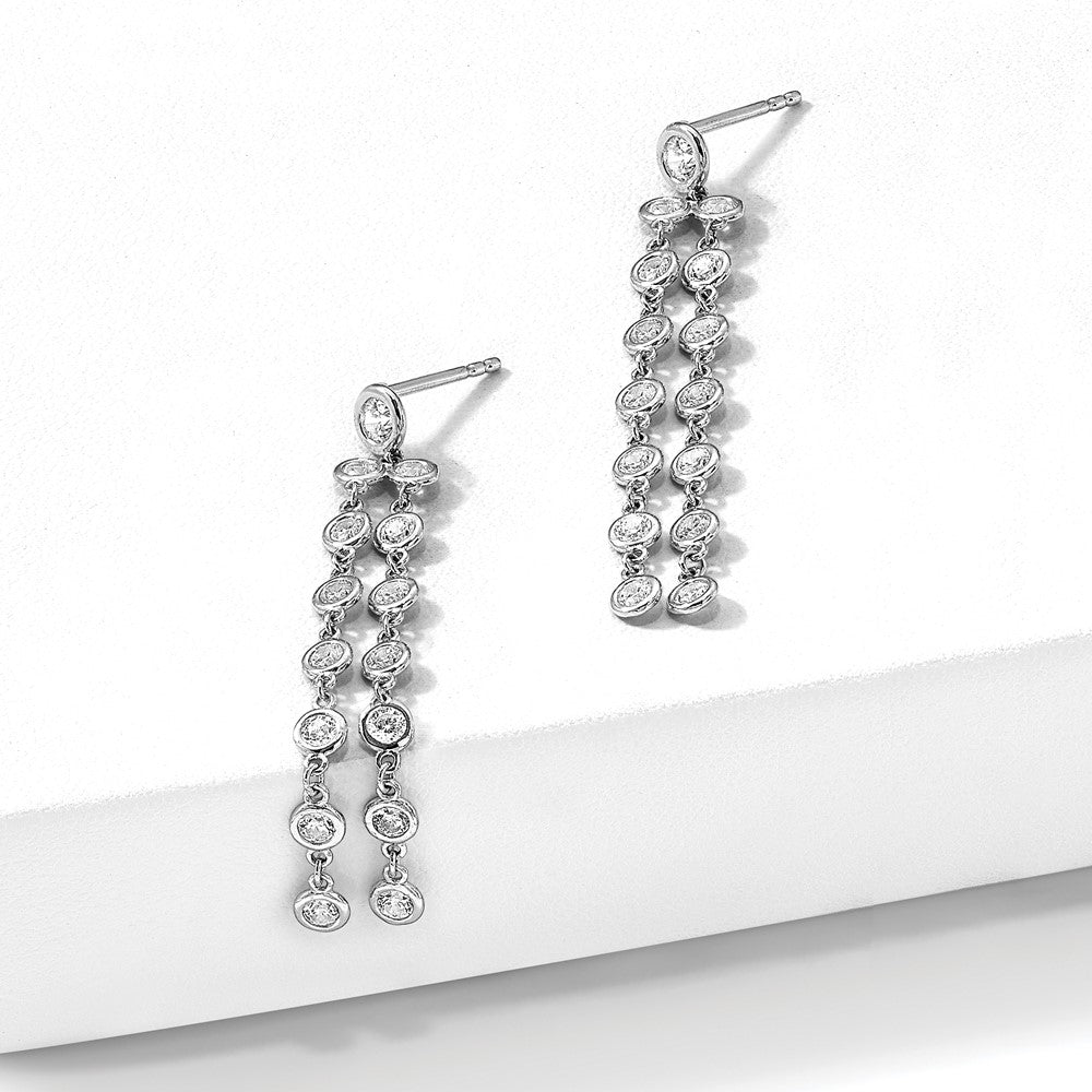 Sterlingsilber Schimmernd Rhodiniert 30 Stein Zirkonia 2 Strang Stecker Ohrhänger