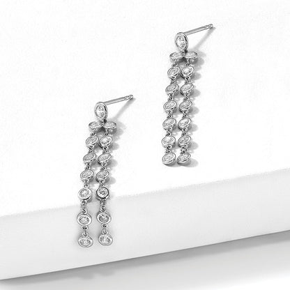 Sterlingsilber Schimmernd Rhodiniert 30 Stein Zirkonia 2 Strang Stecker Ohrhänger