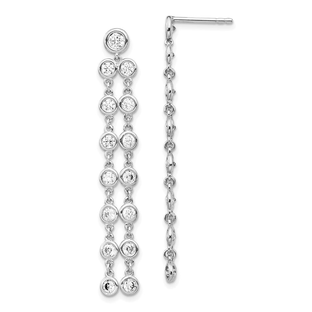 Sterlingsilber Schimmernd Rhodiniert 30 Stein Zirkonia 2 Strang Stecker Ohrhänger