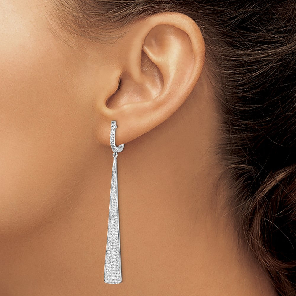 Sterlingsilber Schimmernd Rhodiniert 228 Stein Pavé Zirkonia Dreieck Hängend Klappbar Ohrstecker