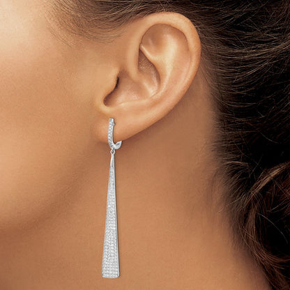 Sterlingsilber Schimmernd Rhodiniert 228 Stein Pavé Zirkonia Dreieck Hängend Klappbar Ohrstecker