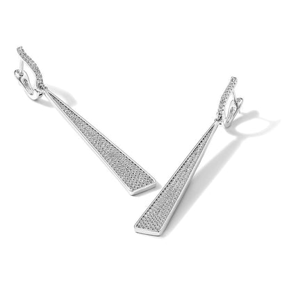 Sterlingsilber Schimmernd Rhodiniert 228 Stein Pavé Zirkonia Dreieck Hängend Klappbar Ohrstecker