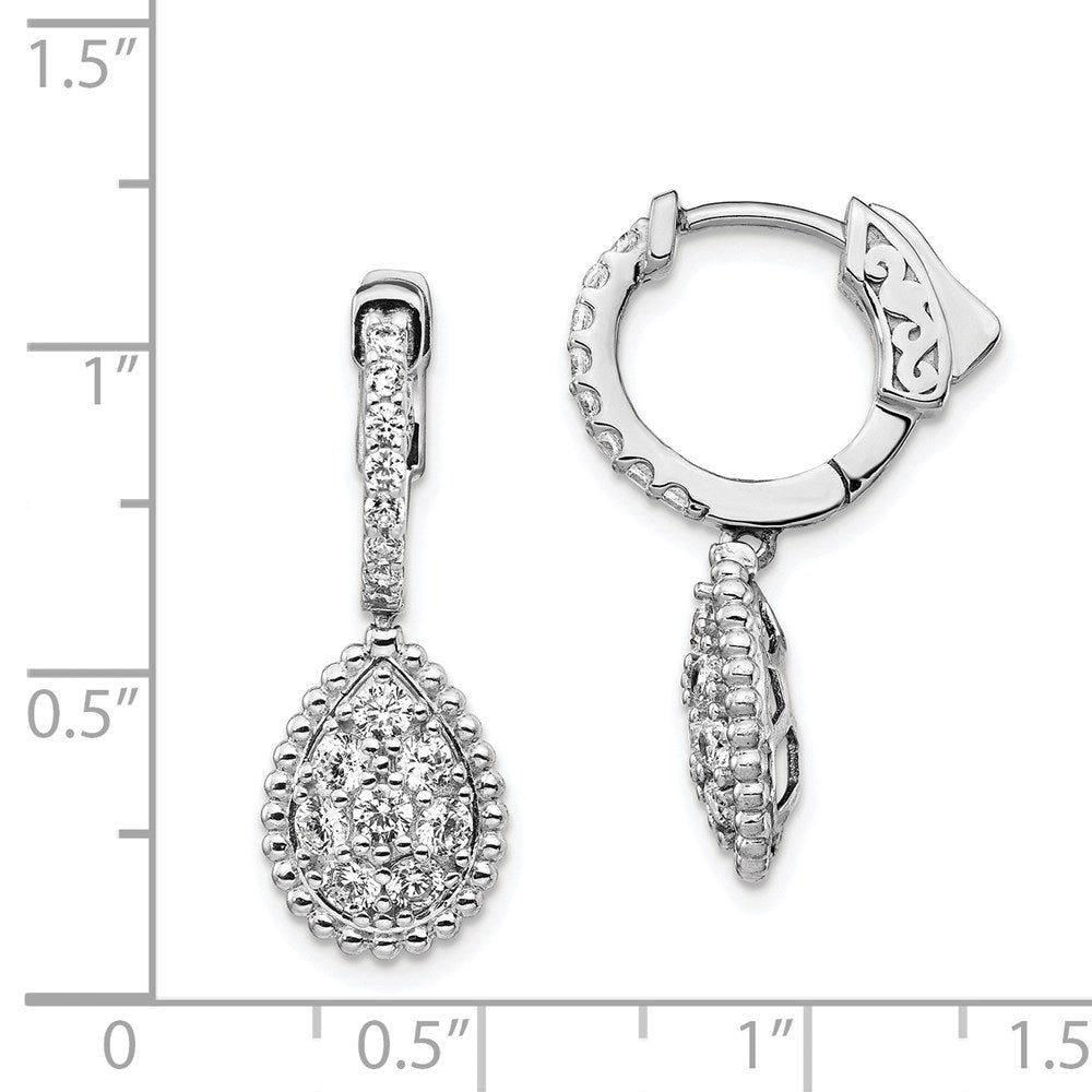 Sterlingsilber Schimmernd Rhodiniert 30 Stein Zirkonia Tropfen Hängend Klappbar Creolen