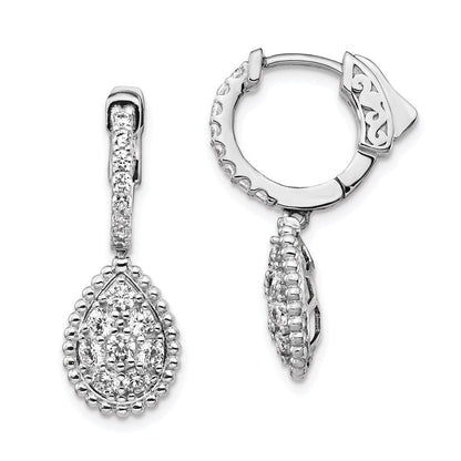 Sterlingsilber Schimmernd Rhodiniert 30 Stein Zirkonia Tropfen Hängend Klappbar Creolen
